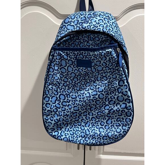 Ame & Lulu Tennis Backpack Blue Leopard Print Racquet Bag Sport Gym Travel - Picture 1 of 9